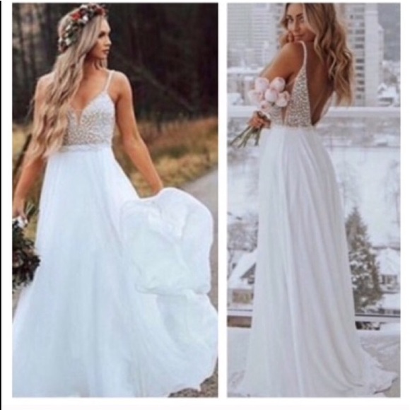 💙 True Love White Beaded Rhinestone Maxi Dress - Picture 14 of 16